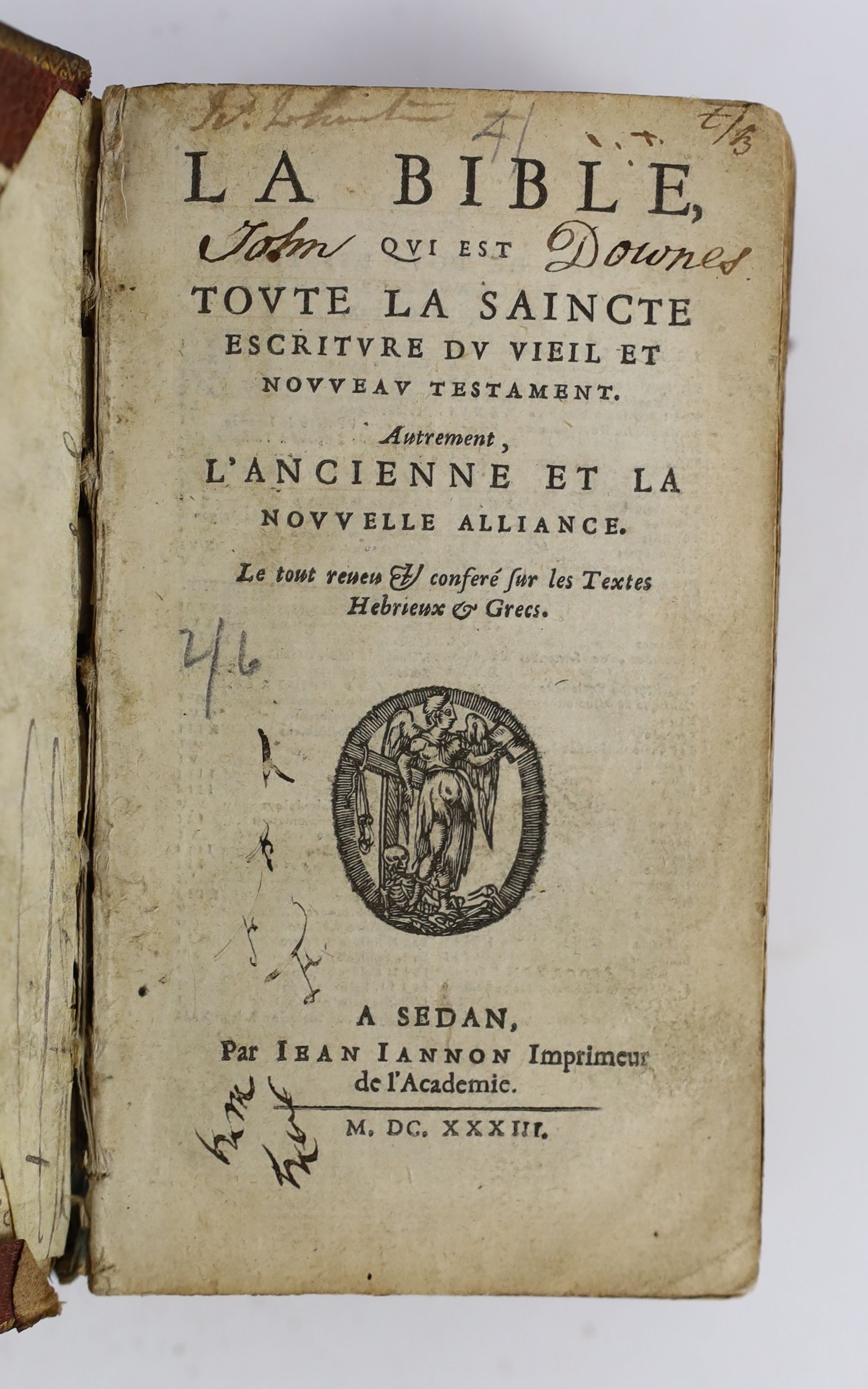 The Bible in English, 4to, calf, lacking first page of The Communion, bound with The Psalmes, The New Testament, The Whole Booke of Psalmes and Concordances (1613) half of p. 244 of Proverbs and of The Names and Order of